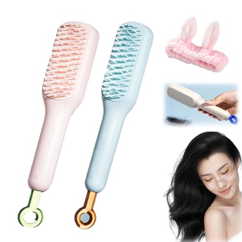 Self-Cleaning Anti-Static Massage Comb, One-Pull Clean Massage Comb, One Pull Clean Massage Brush, Scalable Rotate Lifting Self Cleaning Hairbrush Hair Styling Tools For Women (blau+rosa) von HOPASRISEE