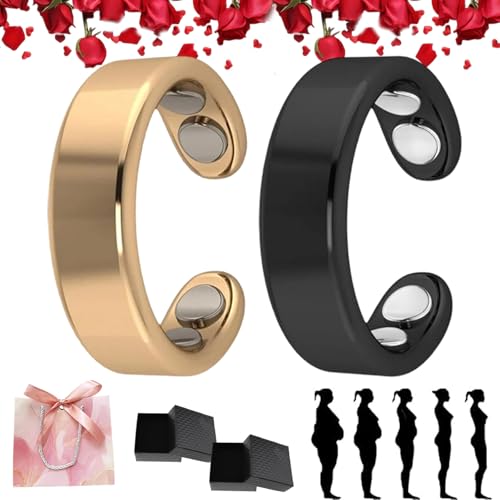 Sömni Ring Damen Wechseljahre, Wechseljahreshilfe natürlich Verstellbare Magnetische Therapie Ringe für Männer und Frauen Entspannung, Schlafhilfe Müdigkeitsreduktion (Gold+Schwarz) von HOPASRISEE