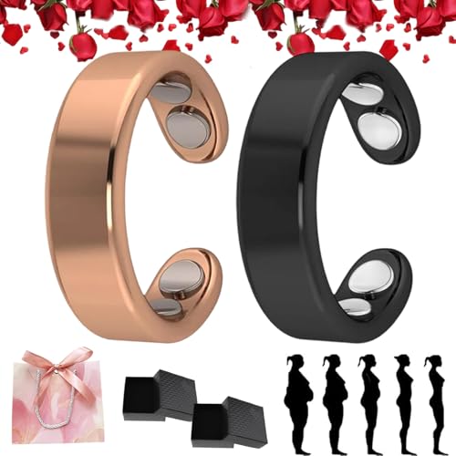 Sömni Ring Damen Wechseljahre, Wechseljahreshilfe natürlich Verstellbare Magnetische Therapie Ringe für Männer und Frauen Entspannung, Schlafhilfe Müdigkeitsreduktion (Roségold+Schwarz) von HOPASRISEE