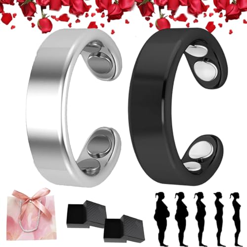 Sömni Ring Damen Wechseljahre, Wechseljahreshilfe natürlich Verstellbare Magnetische Therapie Ringe für Männer und Frauen Entspannung, Schlafhilfe Müdigkeitsreduktion (Schwarz+Silber) von HOPASRISEE