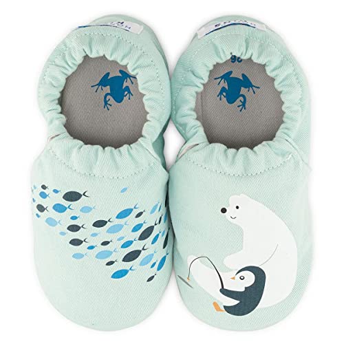 Hopfrög Kids Booties Baby-Schuhe aus weichem 100 % Baumwolle, für erste Schritte, Kinder, Mädchen, rutschfeste Sohle, Glas Blue Friendly, 24 EU von HOPFRÖG KIDS