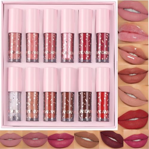 12 Colors Matt Ink Lippenstift Set Velvet Matt Nudetöne Rose Pink Waterproof Long-Lasting Non-Stick Cup Not Fade Shimmer Lip Gloss (Set C) von HOPHAT