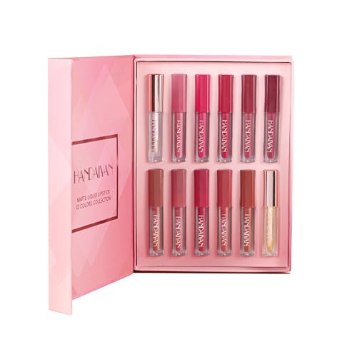 12 Colors Matt Ink Lippenstift Set Velvet Nude Rose Pink Waterproof Long-Lasting Non-Stick Cup Not Fade Shimmer Lip Gloss Makeup Set Gift Kit For Women (Set D) von HOPHAT