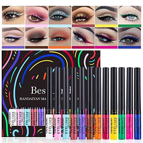 HOPHAT 12-farbiger Matter Eyeliner Set Neon Rainbow Colorful Eyeliner Pencil Wasserfest Langanhaltend Smudge-proof Eye Liners Halloween Makeup Set Geschenk für Frauen von HOPHAT