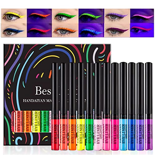 12 Colors Matte Liquid Eyeliner Set UV Glow Neon Rainbow Colorful Eyeliner Pencil Waterproof Long Lasting Smudge-proof Eye Liners Halloween Makeup Set Gift For Women (Set C) von HOPHAT