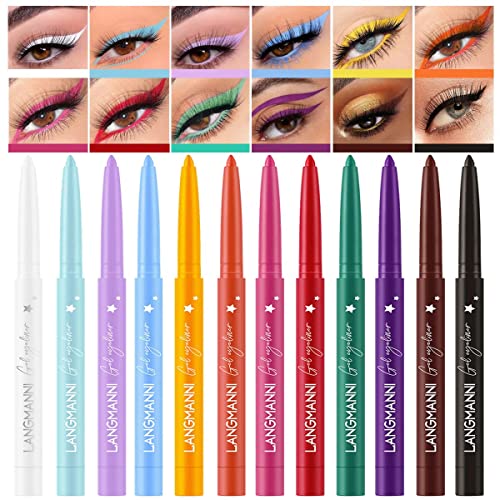 12 Farben Matt Eyeliner Set Bunter Regenbogen Neon Eyeliner Stift Glatter Wasserfester Wischfester Langanhaltender Gel Eyeliner Weihnachts Makeup Geschenkset für Frauen (Set A) von HOPHAT