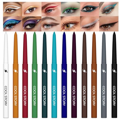 12 Farben Matt Eyeliner Set Bunter Regenbogen Neon Eyeliner Stift Glatter Wasserfester Wischfester Langanhaltender Gel Eyeliner Weihnachts Makeup Geschenkset für Frauen (Set C) von HOPHAT
