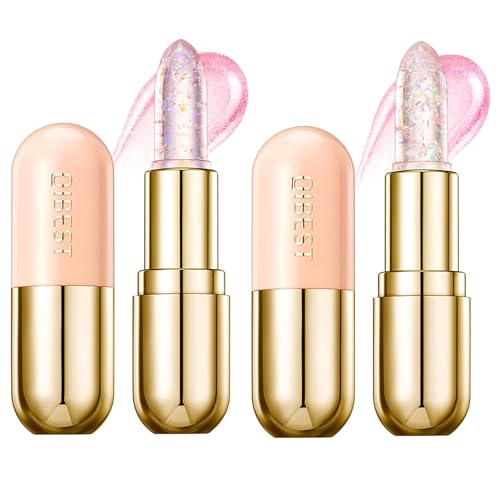 2 Pack Shimmer Jelly Lipstick, Color Changing Lip Blam with Sparkling Sequins Lip Makeup Set, Magic PH Lip Balm Long Lasting Nourishing Moisturizing Lip Balm Set (Set B) von HOPHAT