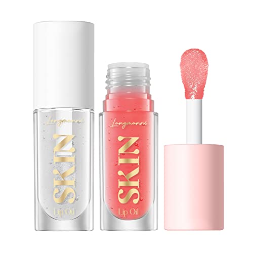 Big Brush Head Lip Gloss Hydrating Lip Glow Oil Clear Fruit Flavoured Plumping Lip Tint for Dry Lip Long Lasting Moisturizing Non-sticky Fresh Texture Lip Gloss (Pink+White) von HOPHAT