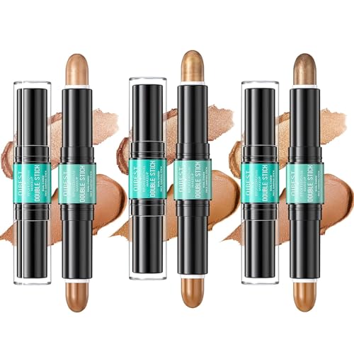 3 Pack Dual-Ended Contour & Highlighter Set, Highly Pigmented Makeup Set, Waterproof Long Lasting Bronzer Contour Wand, Shimmer Highlighters Stick Makeup Gift For Women (Set C) von HOPHAT