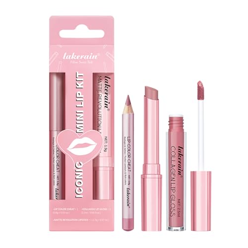 3PCS Matte Liquid Lipstick Lip Balm & Lip Liner Lip Kit, Hydrating Tinted Pink Lip Balm, Collagen Lip Gloss For Dry Lips, Waterproof Make Up Set (Colour, # 01) von HOPHAT