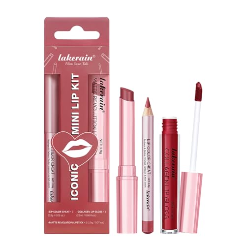 3PCS Matte Liquid Lipstick Lip Balm & Lip Liner Lip Kit, Hydrating Tinted Pink Lip Balm, Collagen Lip Gloss For Dry Lips, Waterproof Make Up Set (Colour, # 02) von HOPHAT