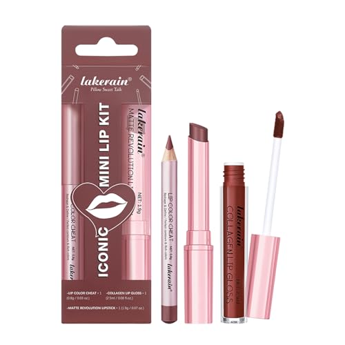 3PCS Matte Liquid Lipstick Lip Balm & Lip Liner Lip Kit, Hydrating Tinted Pink Lip Balm, Collagen Lip Gloss For Dry Lips, Waterproof Make Up Set (Colour, # 03) von HOPHAT