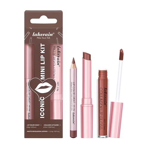 3PCS Matte Liquid Lipstick Lip Balm & Lip Liner Lip Kit, Hydrating Tinted Pink Lip Balm, Collagen Lip Gloss For Dry Lips, Waterproof Make Up Set (Colour, # 04) von HOPHAT