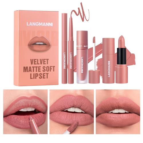 3PCS Matte Liquid Lipstick Lip Liner Set - All-IN-One Lip Kit, Velvety Nude Lip Gloss & Lipstick & Lip Liner, Waterproof Make Up Lip Set (Color, # 01) von HOPHAT