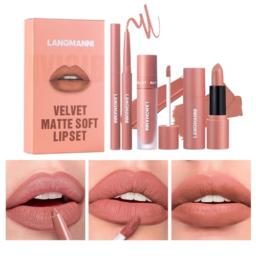 3PCS Matte Liquid Lipstick Lip Liner Set - All-IN-One Lip Kit, Velvety Nude Lip Gloss & Lipstick & Lip Liner, Waterproof Make Up Lip Set (Color, # 02) von HOPHAT