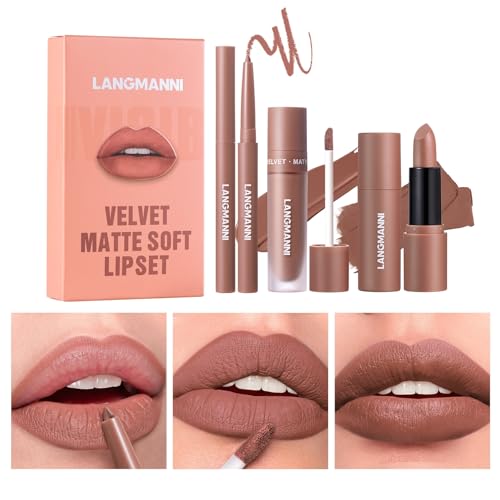 3PCS Matte Liquid Lipstick Lip Liner Set - All-IN-One Lip Kit, Velvety Nude Lip Gloss & Lipstick & Lip Liner, Waterproof Make Up Lip Set (Color, # 03) von HOPHAT
