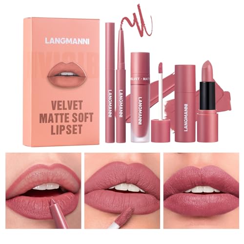 3PCS Matte Liquid Lipstick Lip Liner Set - All-IN-One Lip Kit, Velvety Nude Lip Gloss & Lipstick & Lip Liner, Waterproof Make Up Lip Set (Color, # 04) von HOPHAT