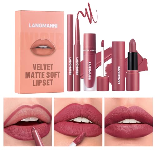 3PCS Matte Liquid Lipstick Lip Liner Set - All-IN-One Lip Kit, Velvety Nude Lip Gloss & Lipstick & Lip Liner, Waterproof Make Up Lip Set (Color, # 05) von HOPHAT