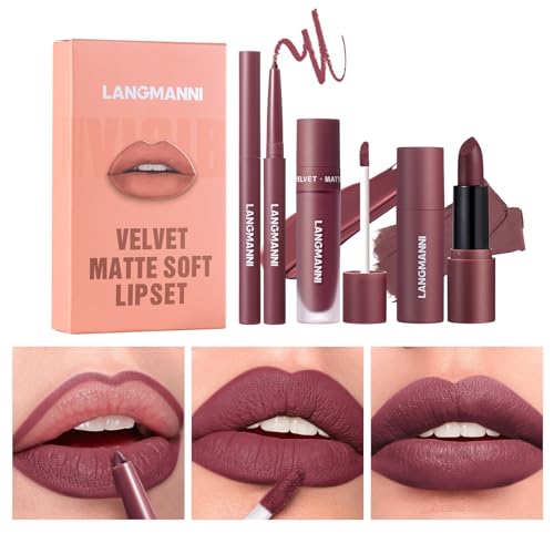 3PCS Matte Liquid Lipstick Lip Liner Set - All-IN-One Lip Kit, Velvety Nude Lip Gloss & Lipstick & Lip Liner, Waterproof Make Up Lip Set (Color, # 06) von HOPHAT