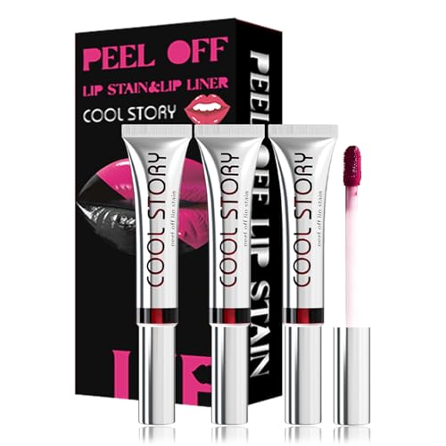 3PCS Peel Off Lip Stain Lip Tint Set, Matte Lipstick & Lip Liner, Waterproof Long Lasting Peel Off Lip Gloss, Lip Liner Lip Makeup Kit (Color, Set A) von HOPHAT