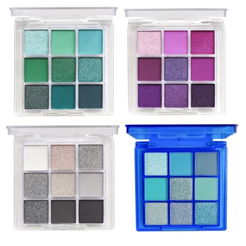 4 Pack/Set Eyeshadow Palette Set– 9 Colors Eye Makeup Kit, Black, Blue, Green, Purple Eyeshadow Shades, Convenient Portable Travel Eyeshadow Palette von HOPHAT