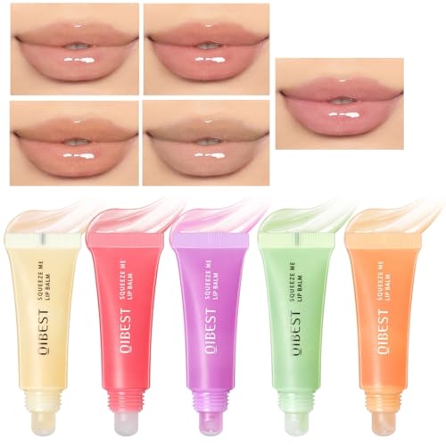 5 Stück Fruit Lip Oil Set, Moisturizing Lip Balm, Crystal Jelly Lip Gloss Long-Lasting Hydrating Liquid Lipstick Makeup Gift Set For Women (Set B) von HOPHAT