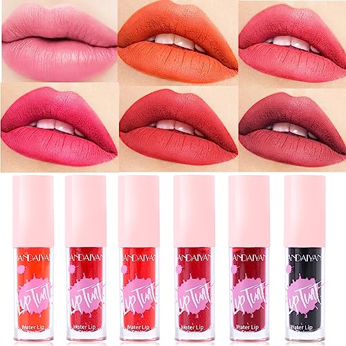 6 Colors Lip Stain Tint Set Mini Liquid Lipstick Waterproof Long-Lasting Non-Drying Lip Tint Lip Stain Natural-Looking Glass Finish Lip Gloss Set (Set B) von HOPHAT