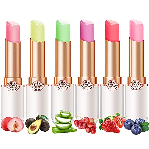 6 Packs Jelly Lipstick Set, Fruit Color Change Lip Balm Set, Peach Aloe Vera Strawberry Color Change Lip Balm, Long Lasting Moisturizer Lip Makeup Set (6PCS) von HOPHAT