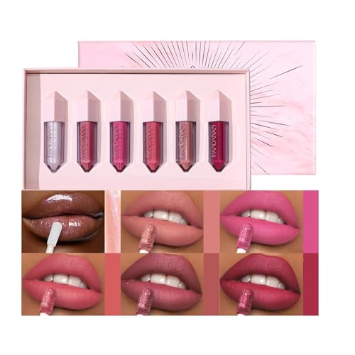 6PCS Diamond Lip Gloss Set, Matte & Pearlescent Finish, Long Lasting Waterproof Liquid Lipstick Set, High-Pigment Formula Liquid Lipstick for Girls and Women (Diamond Lipgloss SetA) von HOPHAT
