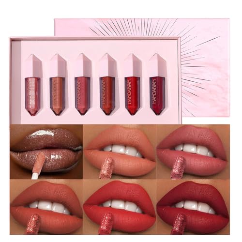 6PCS Diamond Lip Gloss Set, Matte & Pearlescent Finish, Long Lasting Waterproof Liquid Lipstick Set, High-Pigment Formula Liquid Lipstick for Girls and Women (Diamond Lipgloss SetB) von HOPHAT
