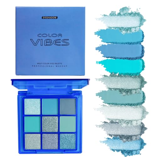 9 Colors Eyeshadow Palette – Blue Eyeshadow Theme, Matte & Glitter Convenient Portable Travel Eye Makeup Palette for Christmas & Music Festivals (Blue) von HOPHAT