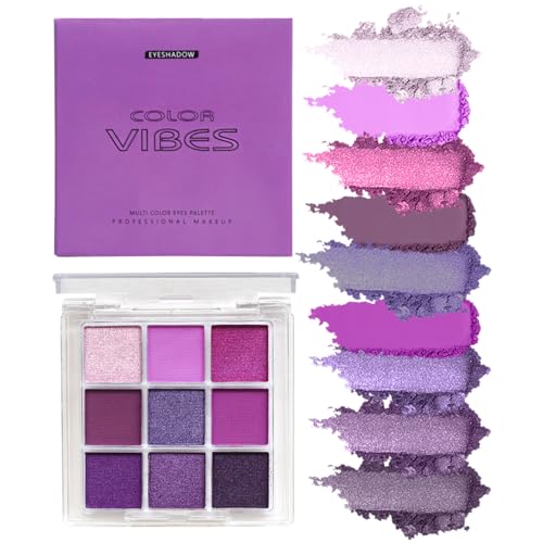 9 Colors Eyeshadow Palette – Purple Eyeshadow Theme, Matte & Glitter Convenient Portable Travel Eye Makeup Palette for Christmas & Music Festivals (Purple) von HOPHAT