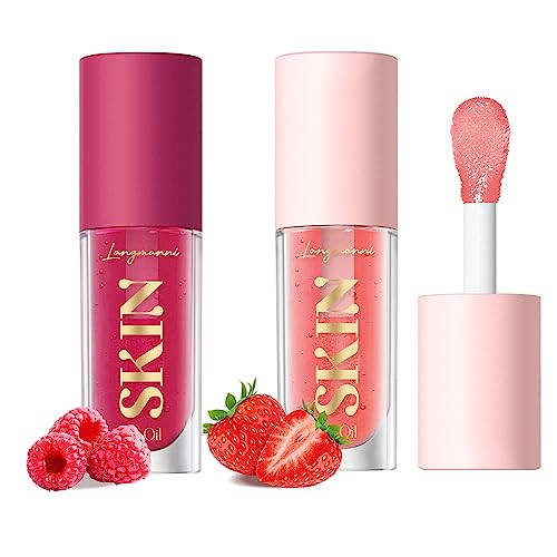 2 Pack Big Brush Head Lip Gloss, Hydrating Lip Oil Set, Pink Clear Fruit Flavoured Plumping Lip Gloss, Moisturizing Non-sticky Fresh Texture Lip Blam (Raspberry+Strawberry) von HOPHAT