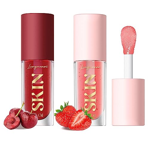 2 Pack Big Brush Head Lip Gloss, Hydrating Lip Oil Set, Pink Clear Fruit Flavoured Plumping Lip Gloss, Moisturizing Non-sticky Fresh Texture Lip Blam (Cherry+Strawberry) von HOPHAT