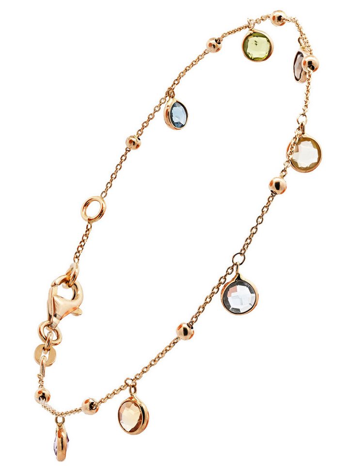 HOPLO Goldarmband Goldkette Armkette mit Farbsteinen 1,1mm massiv 585-14 Karat Gold 19cm, Made in Germany von HOPLO