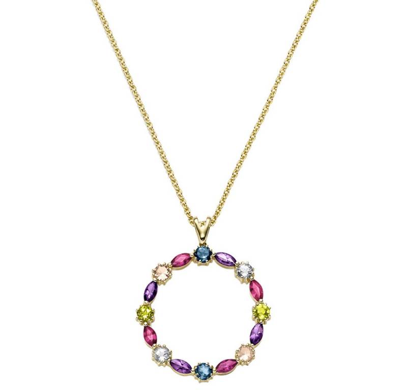 HOPLO Goldkette Gold Collier mit Farbsteinen Ankerkette diamantiert 585-14 Karat Gold, Made in Germany von HOPLO