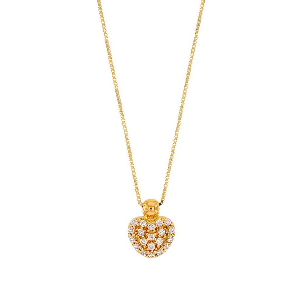 HOPLO Goldkette Goldkette Collier Herz mit Zirkonia massiv 375-9 Karat Gold 42 cm, Made in Germany von HOPLO