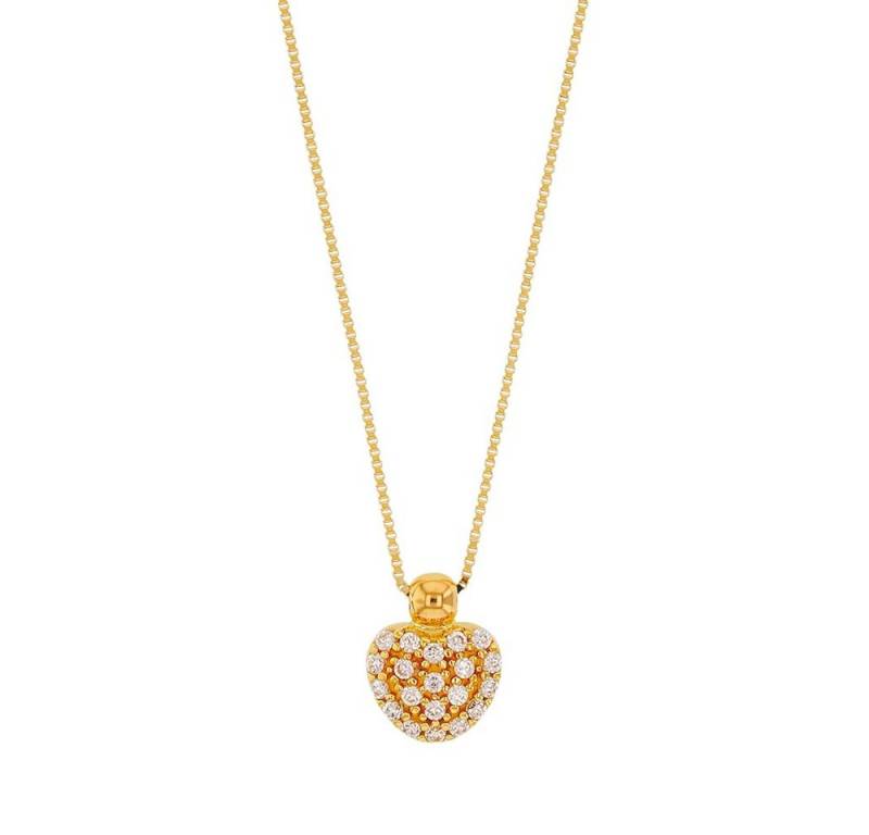 HOPLO Goldkette Goldkette Collier Herz mit Zirkonia massiv 375-9 Karat Gold 42 cm, Made in Germany von HOPLO