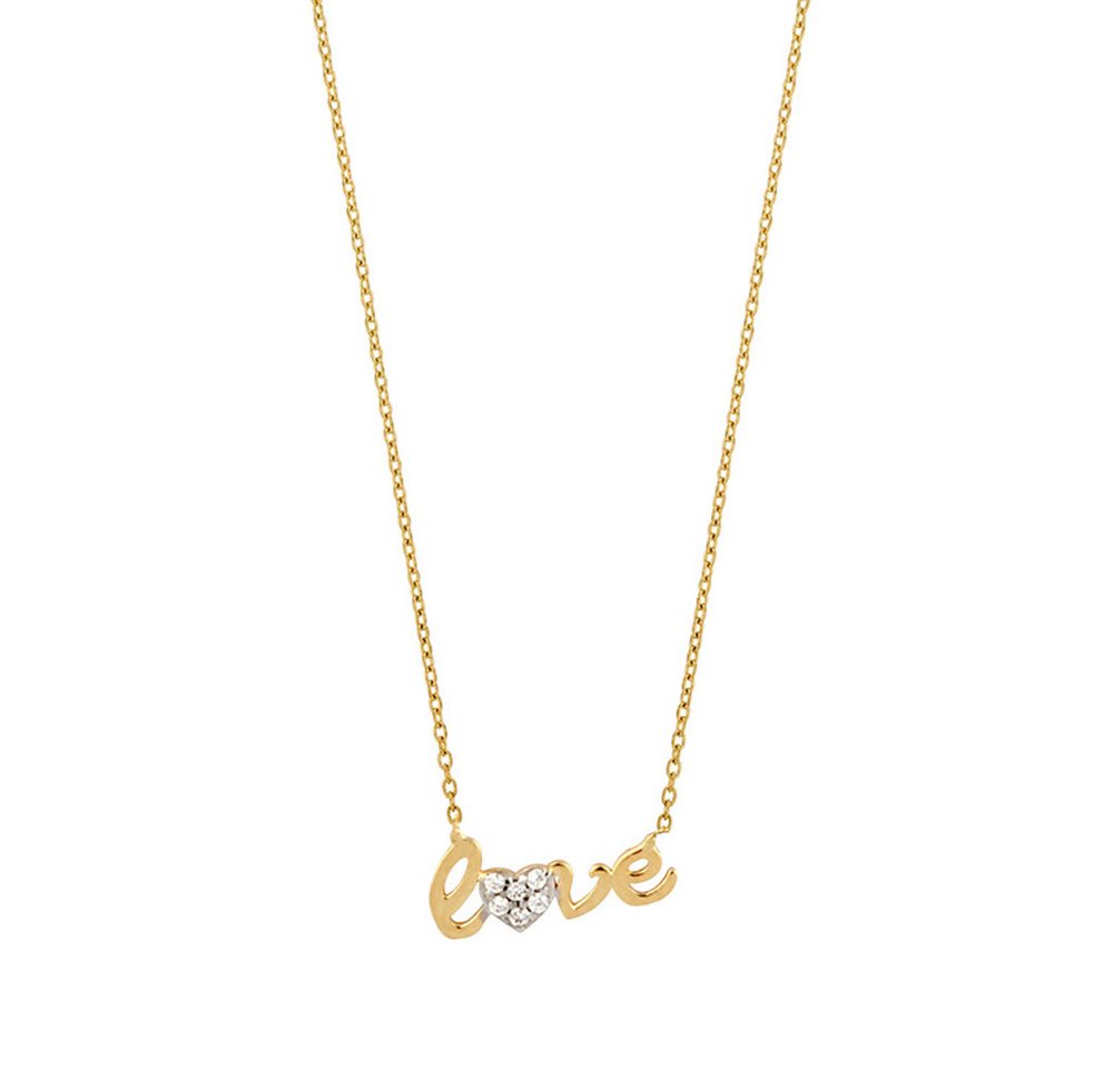 HOPLO Goldkette Goldkette Collier Love Zirkonia massiv 375-9 Karat Gold 45cm, Made in Germany von HOPLO