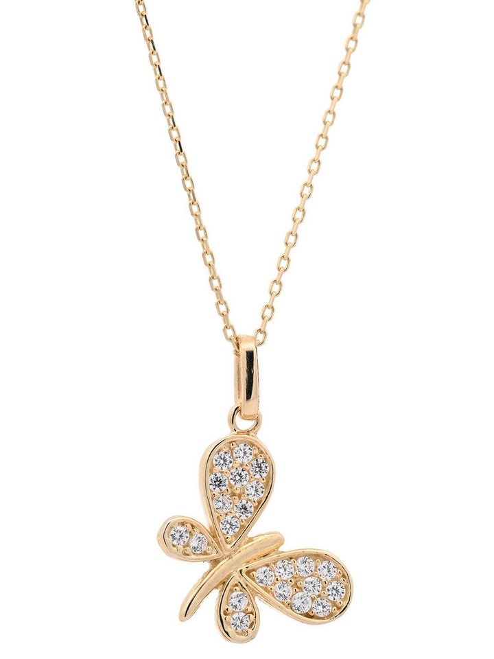 HOPLO Goldkette Goldkette Collier Schmetterling Zirkonia massiv 375-9 Karat Gold 45cm, Made in Germany von HOPLO