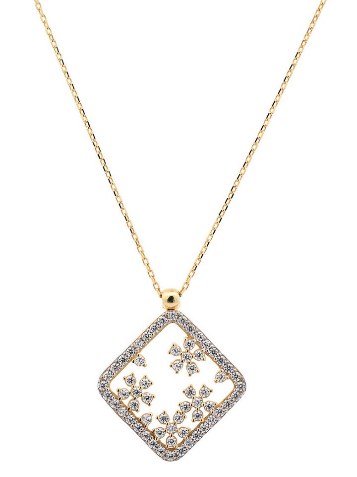 HOPLO Goldkette Goldkette Collier mit Zirkonia massiv 375-9 Karat Gold 45 cm, Made in Germany von HOPLO