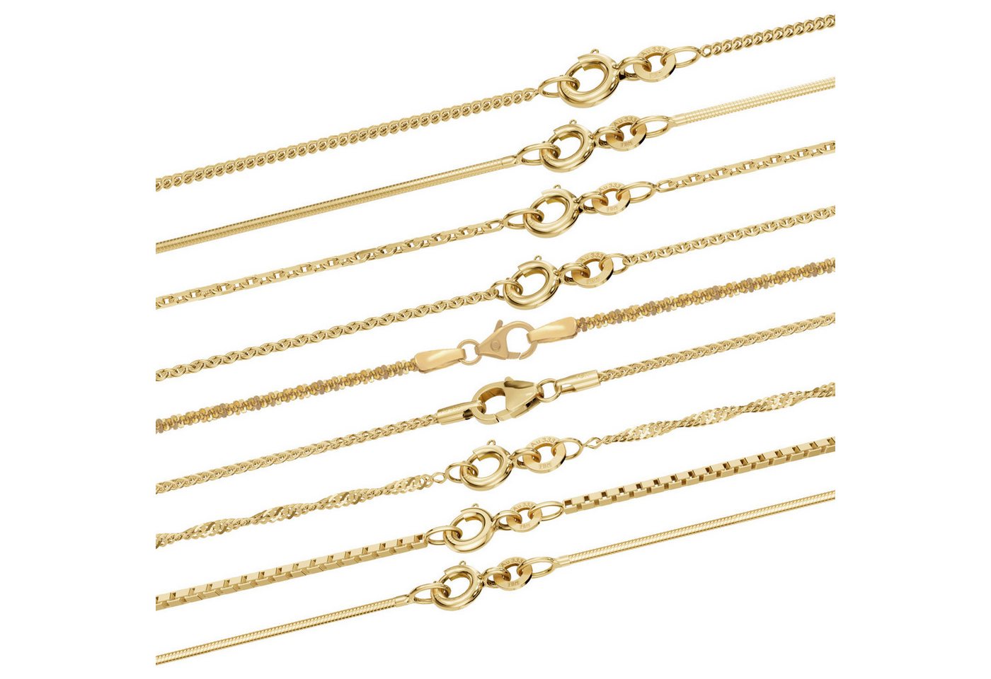 HOPLO Goldkette Goldkette Kordelkette 333 - 8 Karat Gold 2,2 mm - 40 cm, Made in Germany von HOPLO