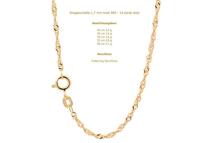 HOPLO Goldkette Goldkette Singapurkette Halskette Breite 1,7 mm 42 cm 333-8 Karat Gold, Made in Germany von HOPLO