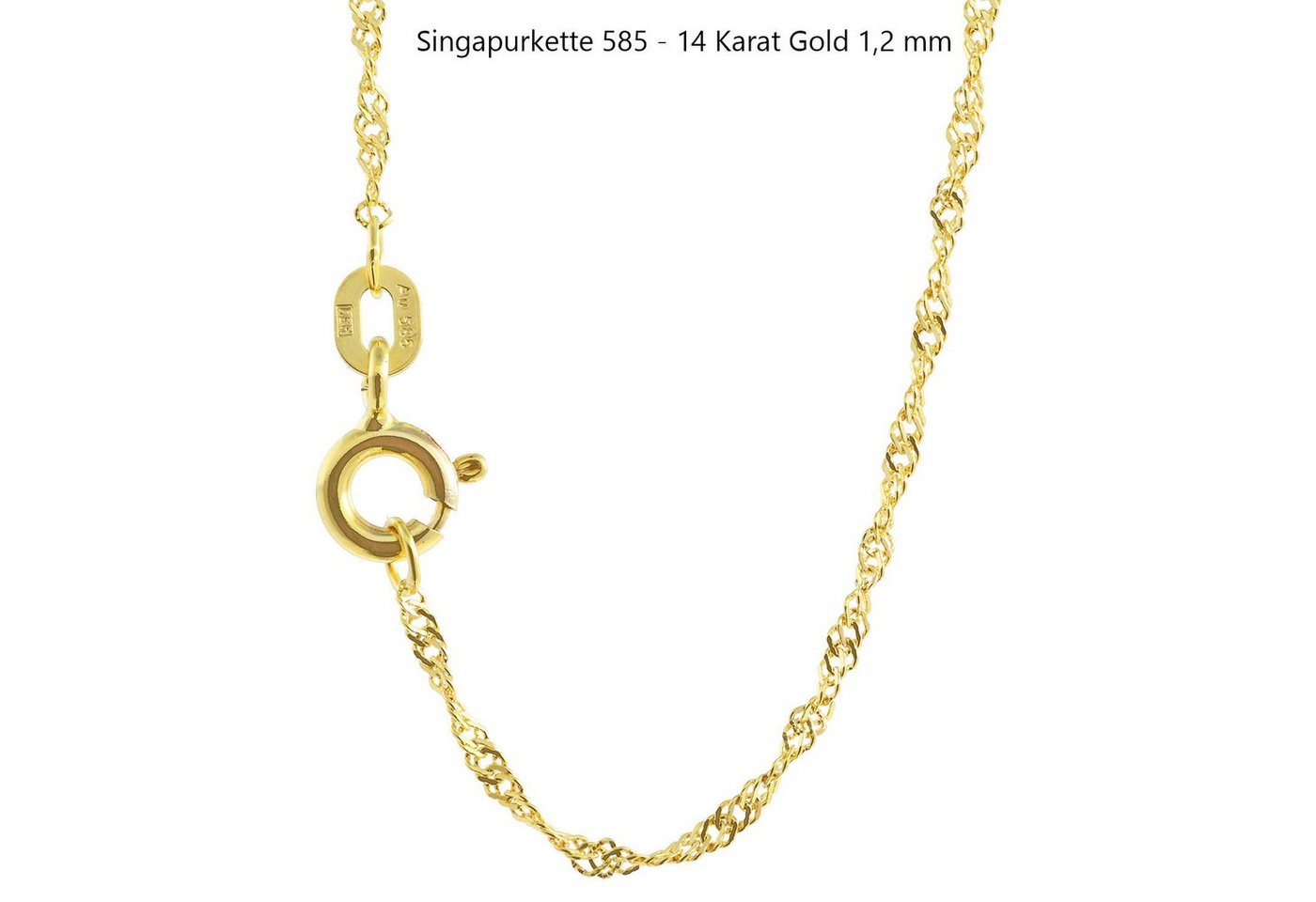 HOPLO Goldkette Goldkette Singapurkette Länge 42cm - Breite 1,2mm - 585-14 Karat Gold von HOPLO