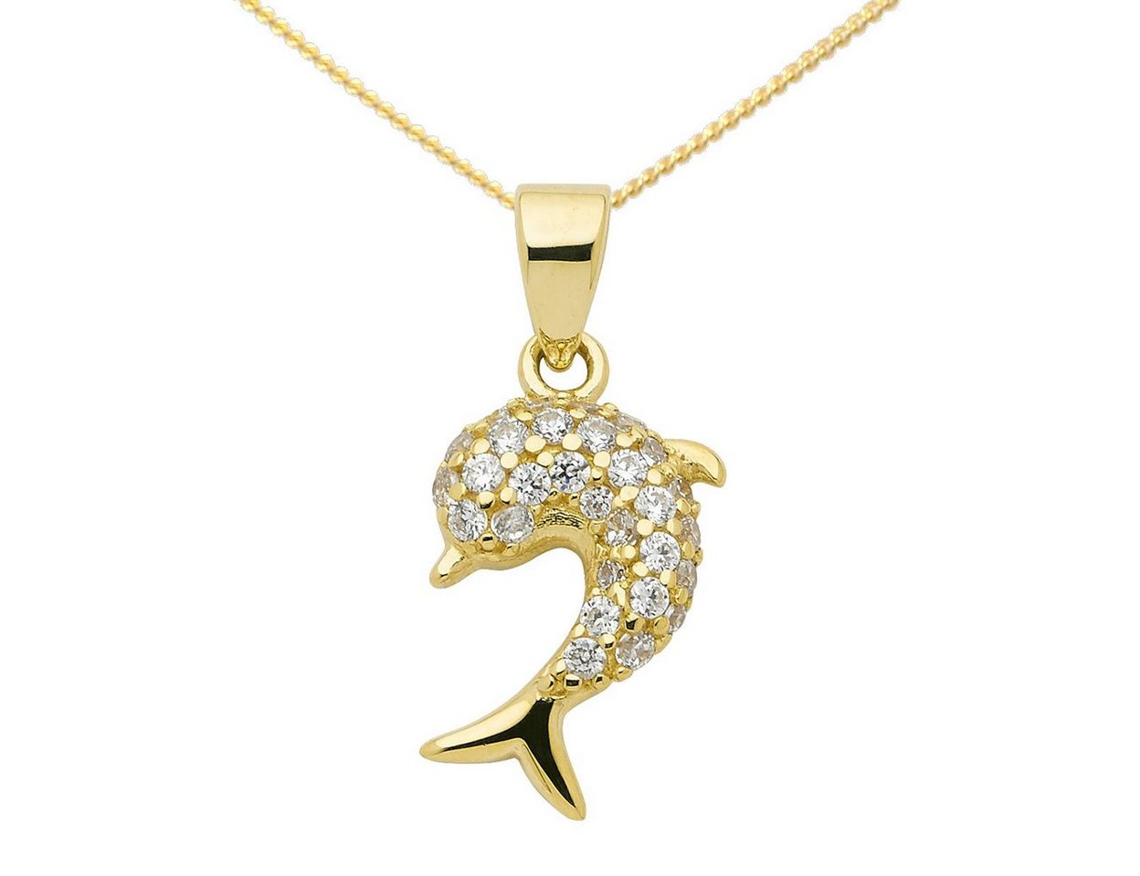 HOPLO Kettenanhänger Anhänger Delfin mit Zirkonia mit Kette 1,1 mm 333-8 Karat Gold 36 cm, Made in Germany von HOPLO