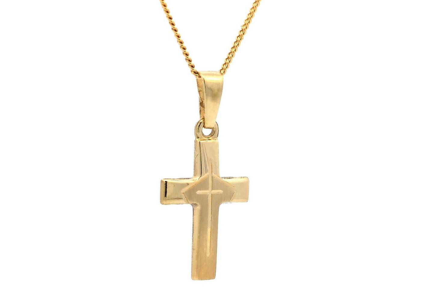 HOPLO Kreuzanhänger Anhänger Kreuz 585 Gold mit massiver Goldkette 1,1 mm, Made in Germany von HOPLO