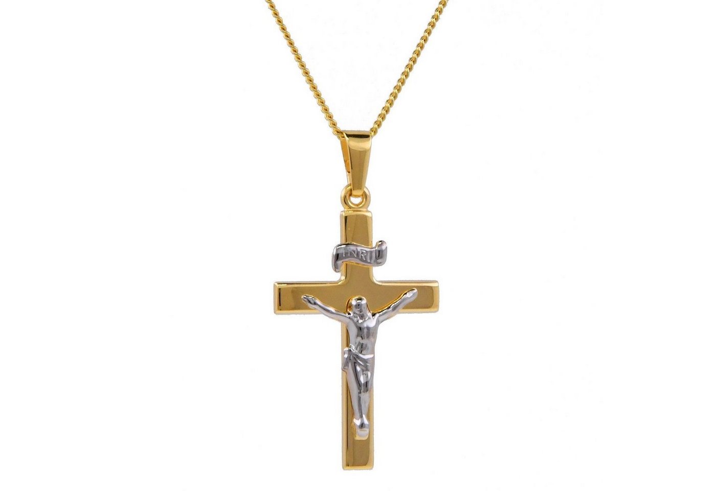 HOPLO Kreuzanhänger Anhänger Kreuz mit Korpus mit Kette 1,1 mm 333-8 Karat Gold, Made in Germany von HOPLO