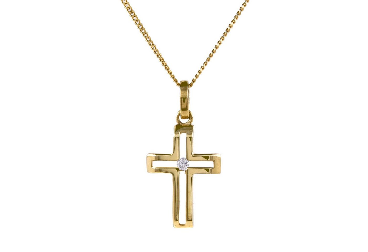 HOPLO Kreuzanhänger Anhänger Kreuz mit mit weißem Zirkonia Goldkette 1,1 mm 333 Gold, Made in Germany von HOPLO