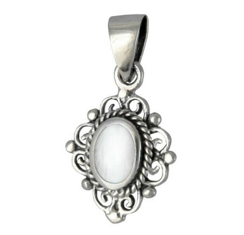 HOPLO Kettenanhänger Anhänger mit weißem Perlmutt klein Schmuck 925er Silber von HOPLO